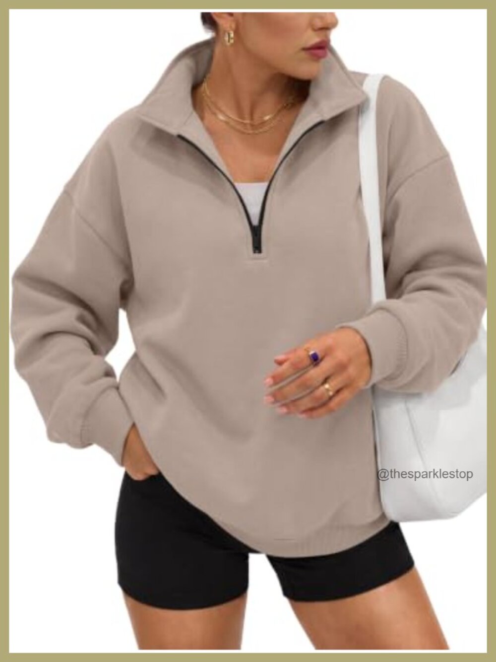 Oversized Half Zip Fleece Sweatshirt Pullover Mock Neck Y2K